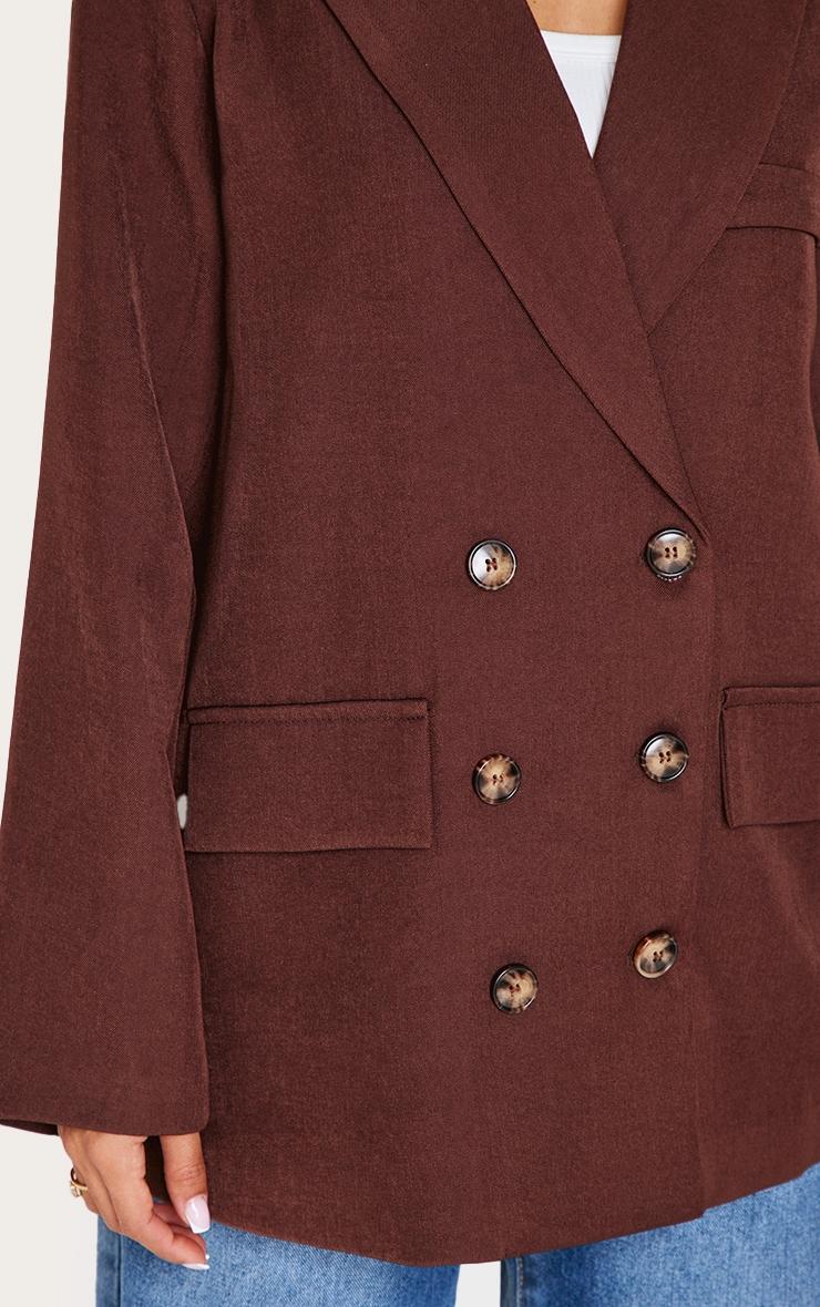 Petite Brown Premium Double Breasted Button Detail Blazer Product Image