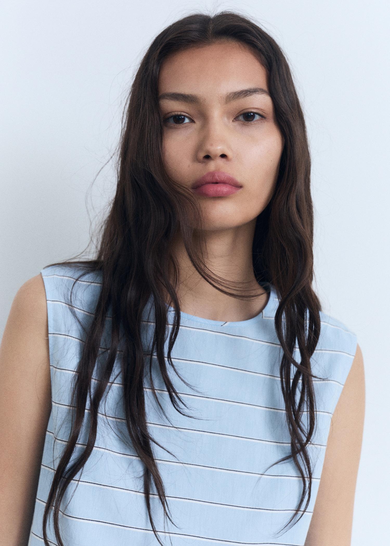 Striped cotton blouse - Women | MANGO USA Product Image