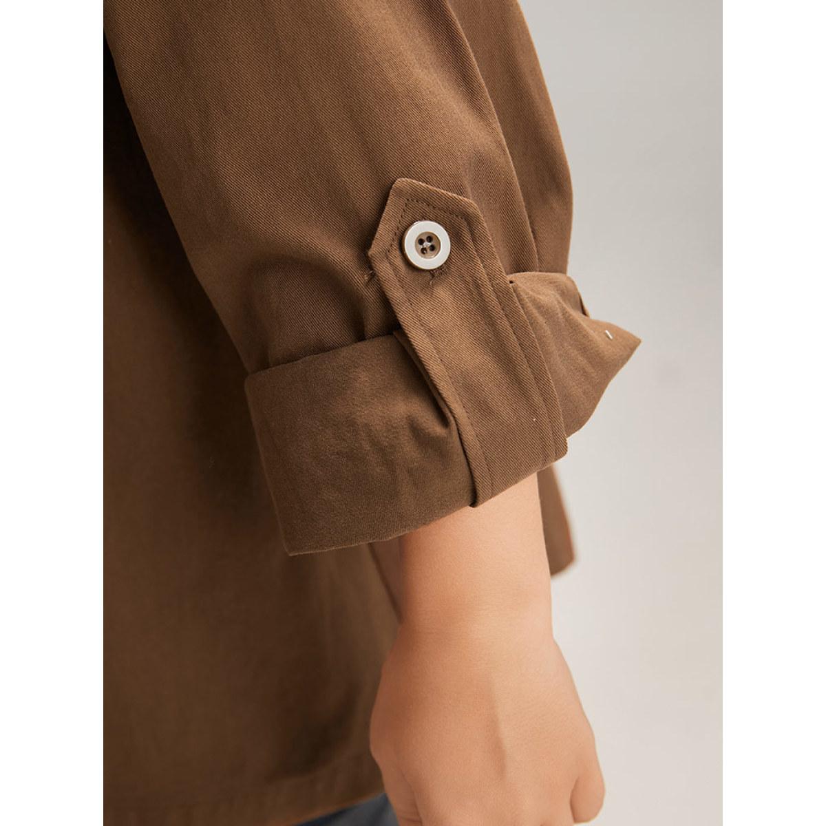 Plus Size Plain Roll Tab Sleeve Button Down Coat Women Bronze Casual Plain Ladies Dailywear Winter Coats BloomChic 26/4X Product Image