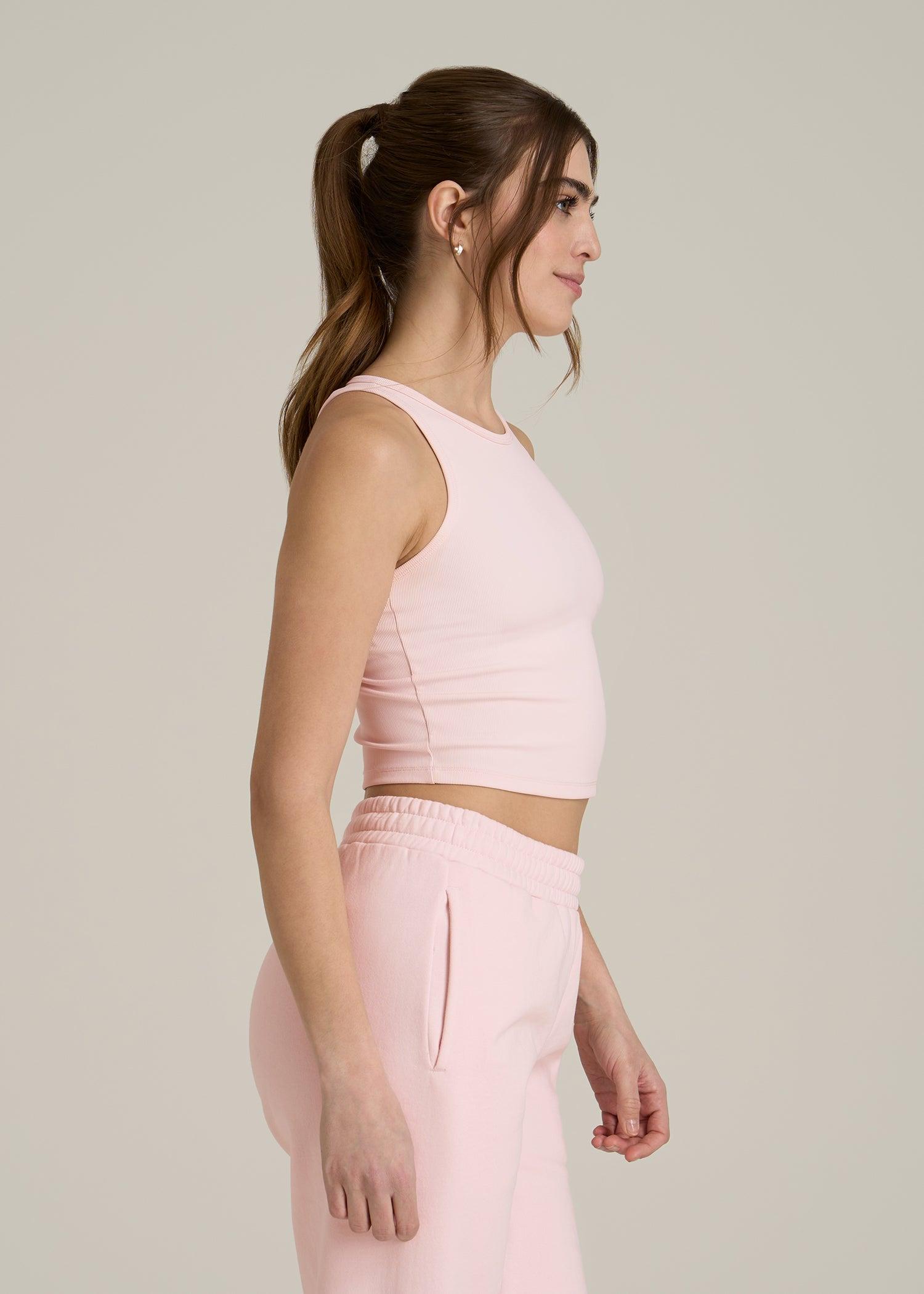 Cropped Ribbed Tank Top for Tall Women in Barely Pink Female Product Image