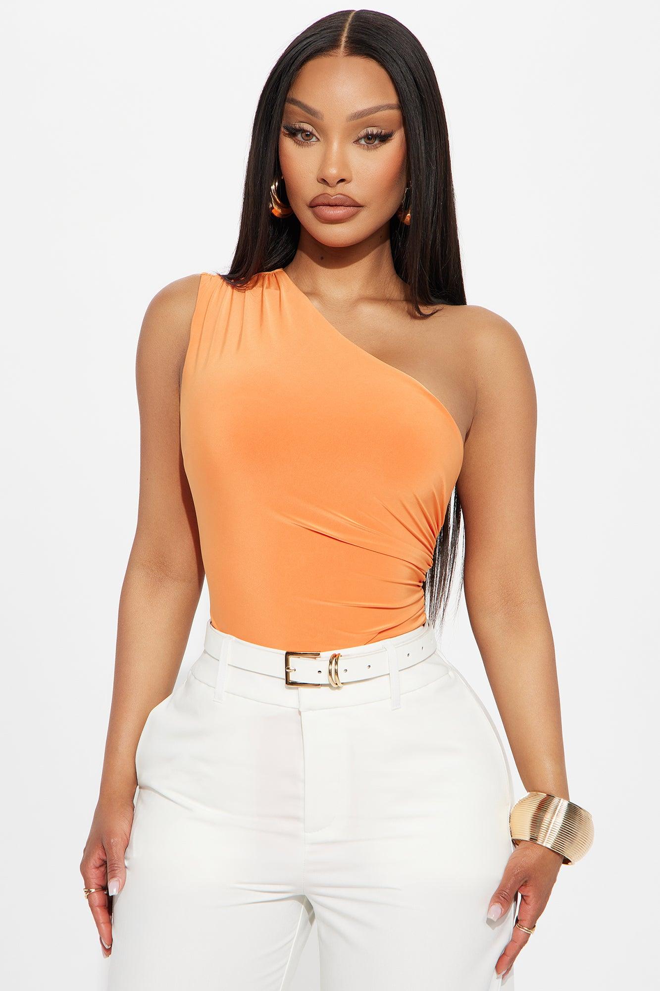 Living Proof One Shoulder Ruched Bodysuit - Orange Product Image