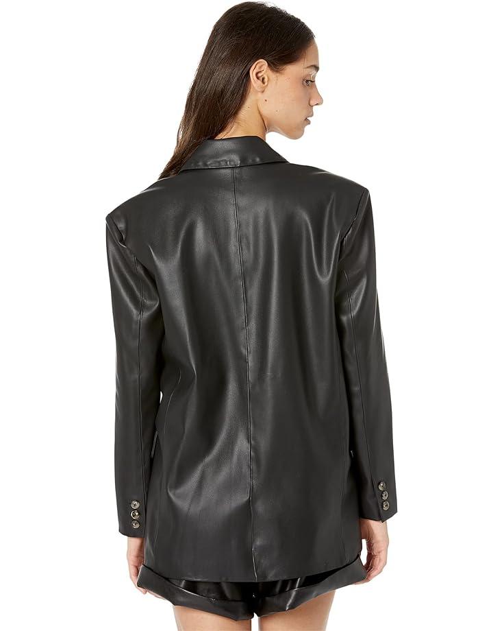 Faux Leather Long Double Breasted Blazer in Carbon Product Image