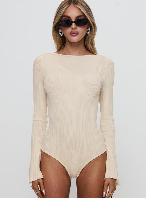Mayok Long Sleeve Bodysuit Beige Product Image