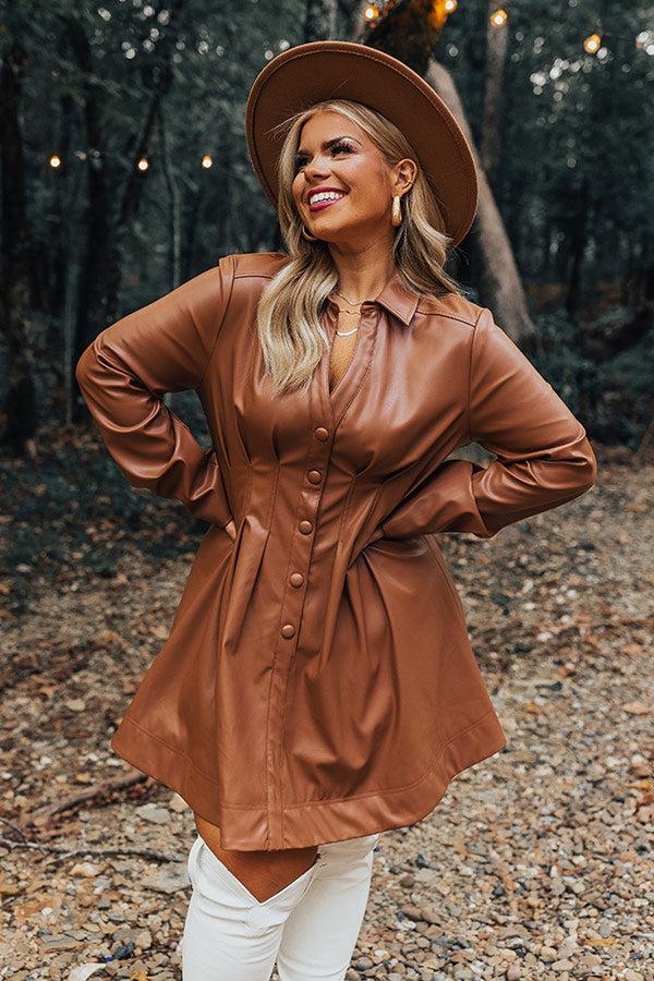 Mostly Amused Faux Leather Dress in Camel Curves Product Image