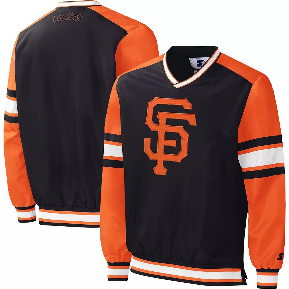 Men's Starter Black San Francisco Giants Yardline V-Neck Pullover Windbreaker, Size: XL Product Image