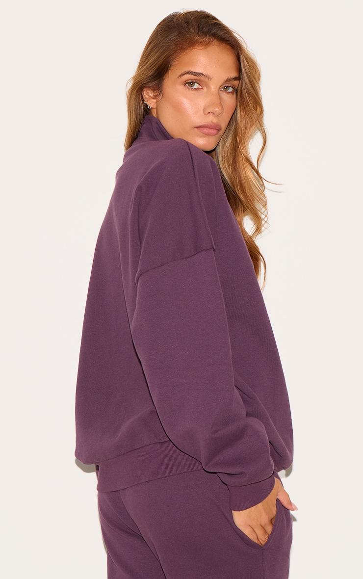Dark Plum Premium High Neck Quarter Zip Oversized Sweatshirt Product Image