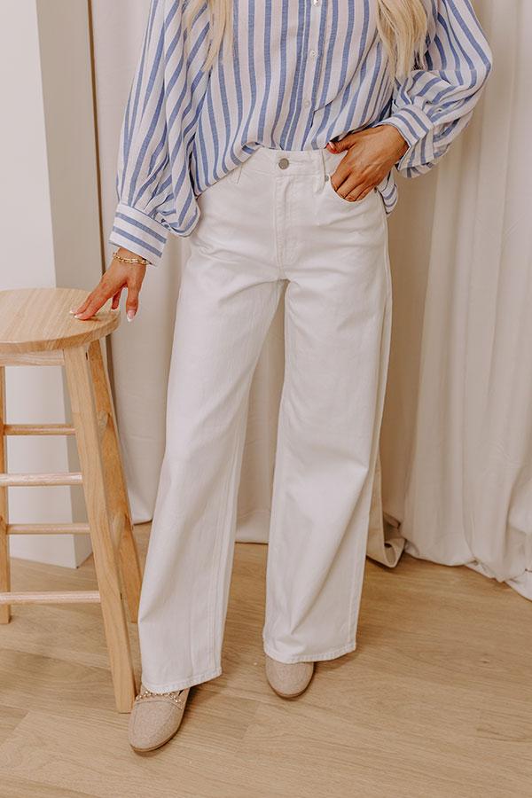 JUST USA Carley High Waist Wide Leg Jean in White Product Image