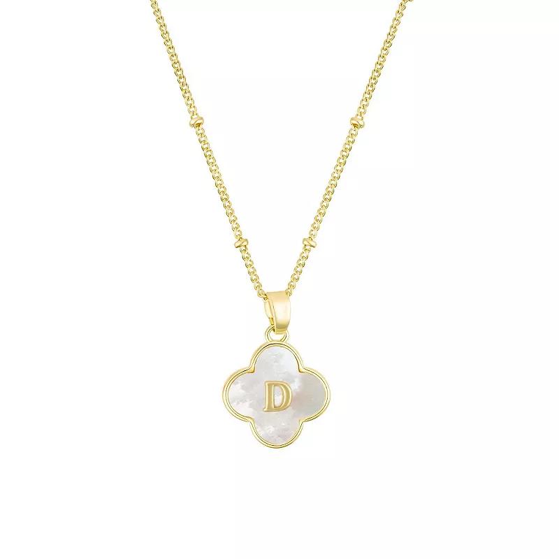 Adornia 14k Gold Plated Mother-of-Pearl Initial Clover Necklace, Women's,  Product Image