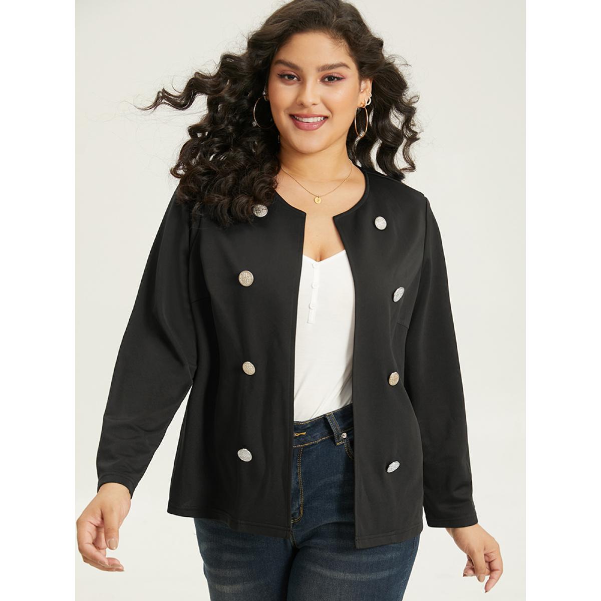 Plus Size Halloween Solid Buckle Detail Jacket Women Black Plain Office Jackets BloomChic 10/M Product Image