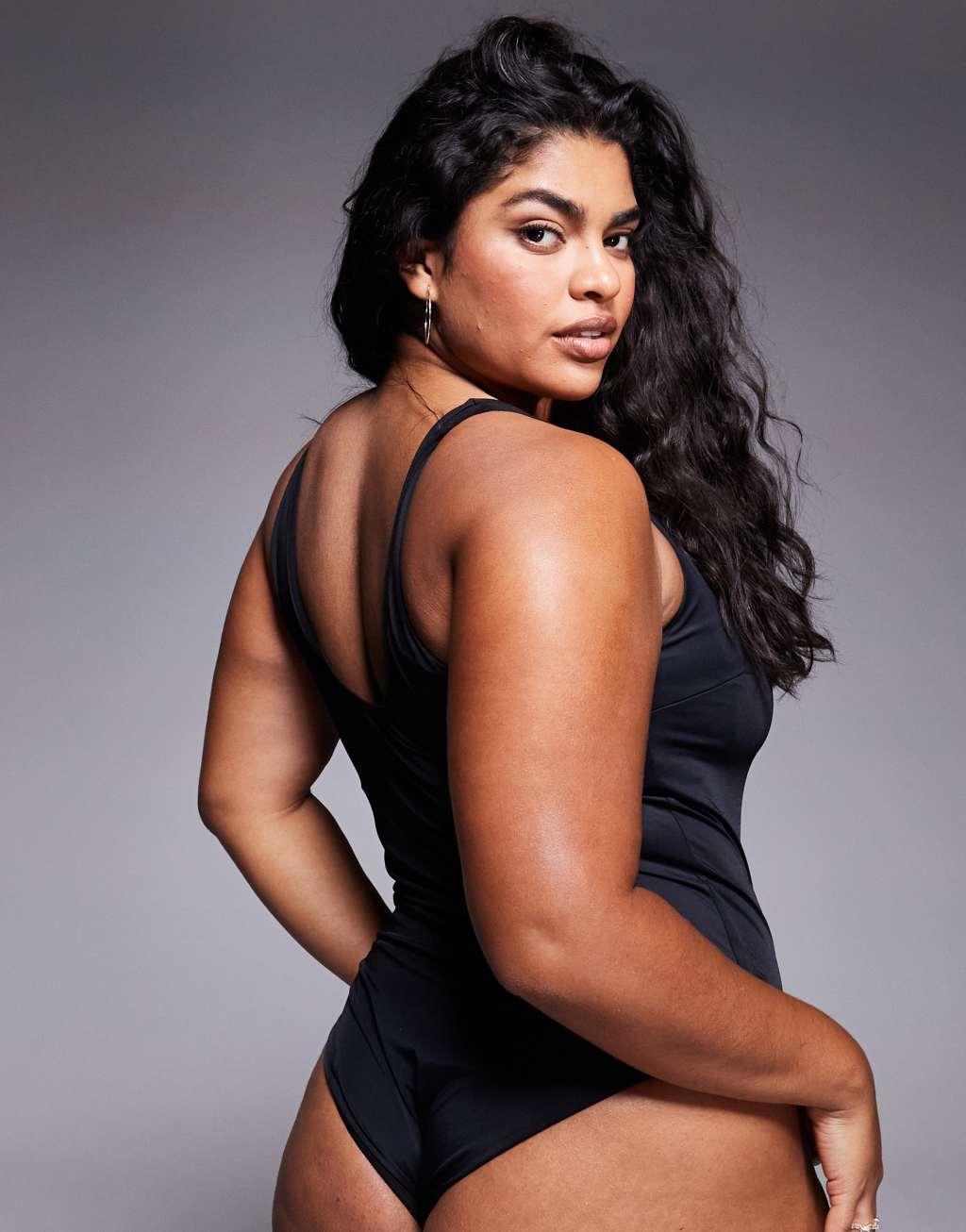 ASOS DESIGN Curve revenge sculpting swimsuit in black Product Image