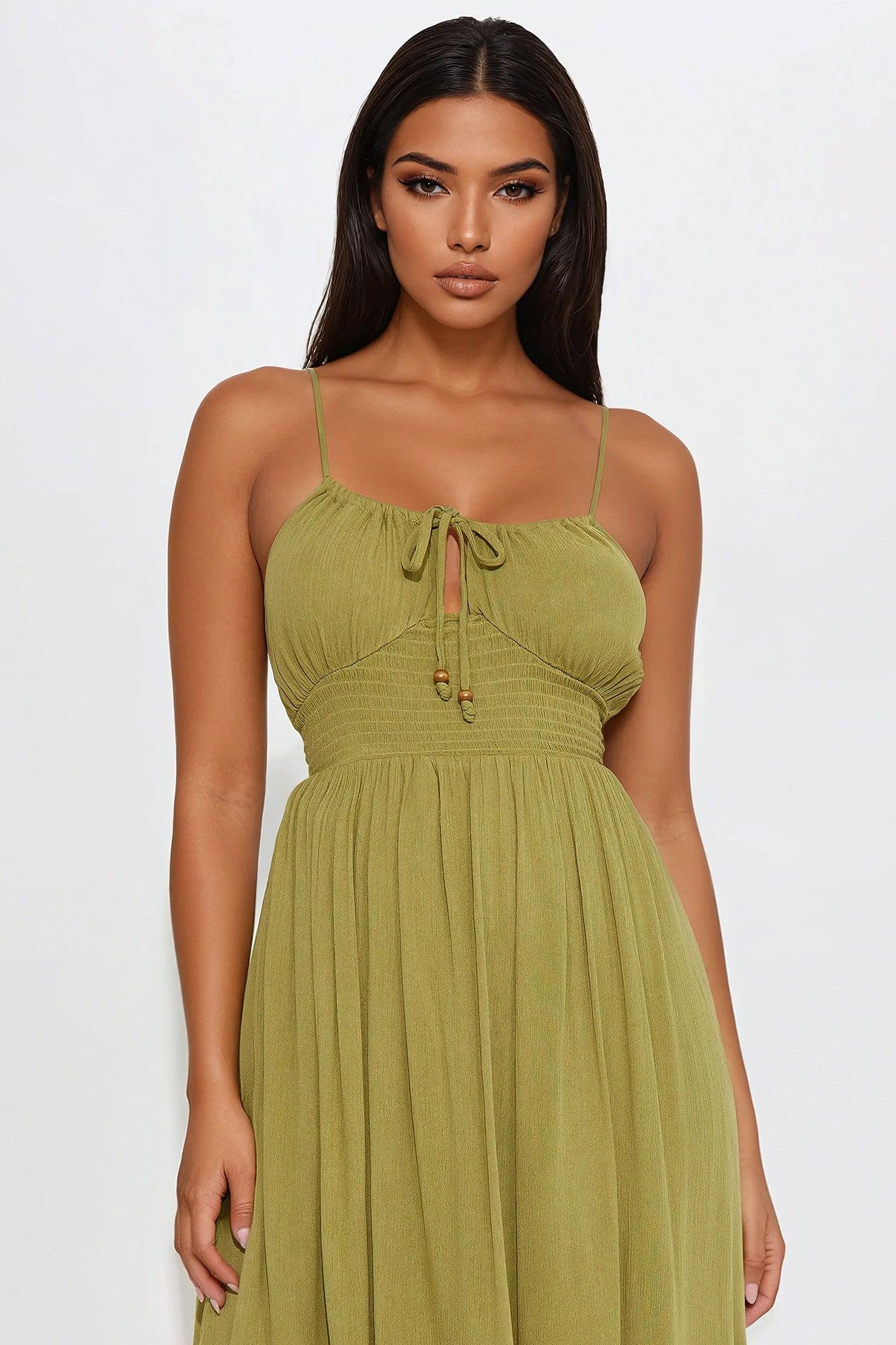 Shannon Smocked Midi Dress - Olive Product Image
