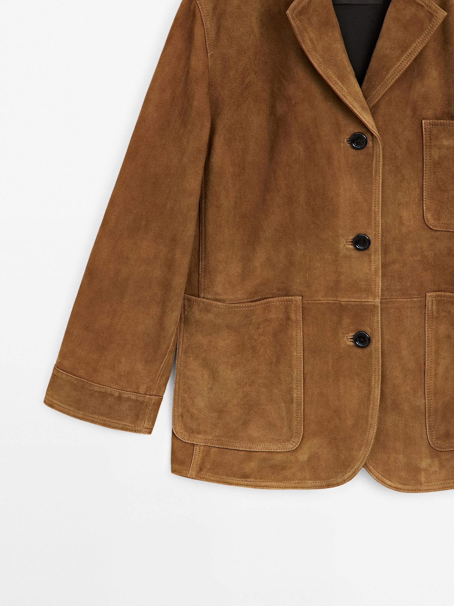Suede leather blazer with pockets Product Image