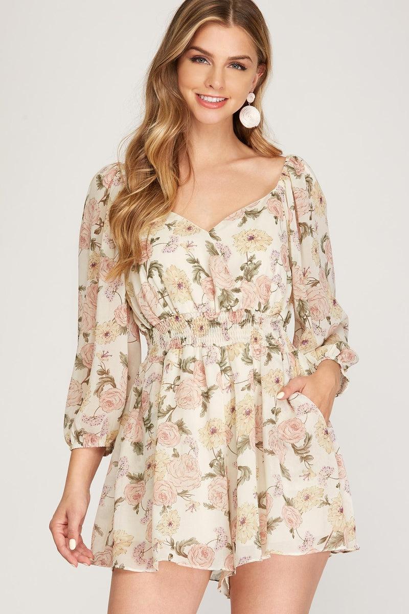 3/4-Sleeve Print-Romper Pockets Product Image