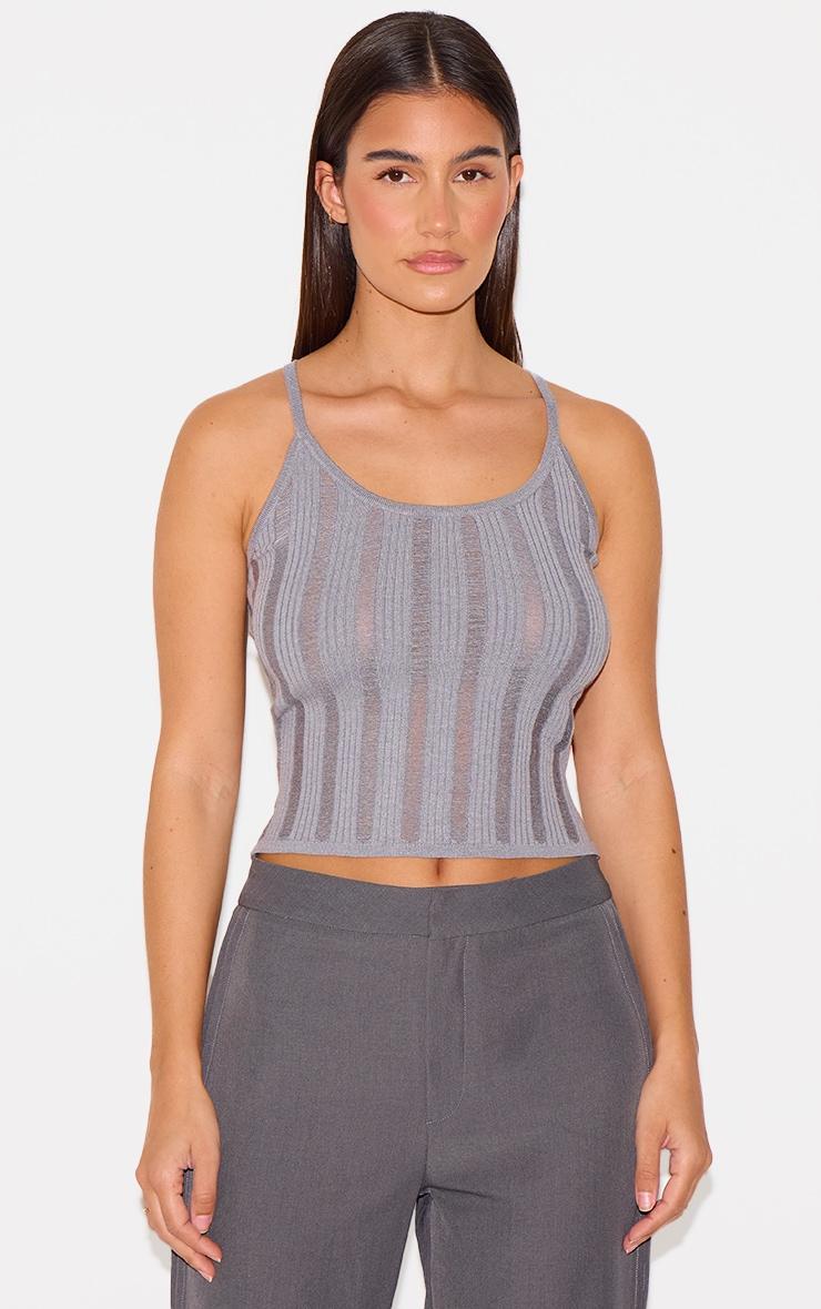 Charcoal Ladder Knit Cami Top Product Image