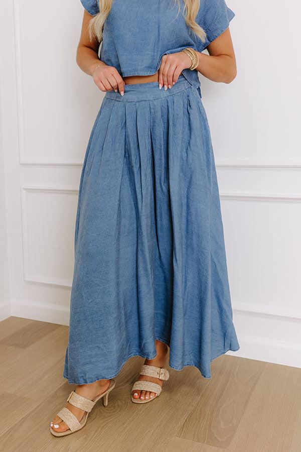 Farmers Market Stroll High Waist Chambray Midi Skirt Product Image
