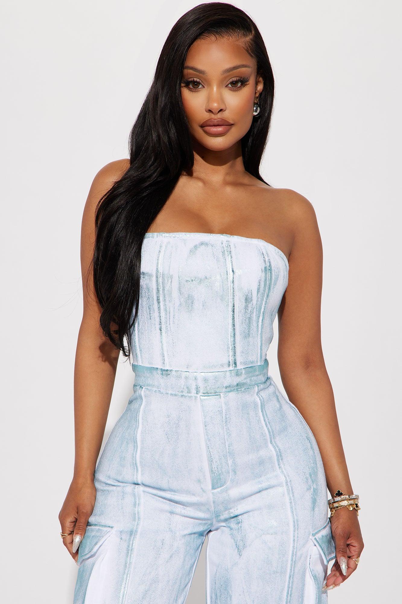 Inde Metallic Jumpsuit - White/Blue Product Image