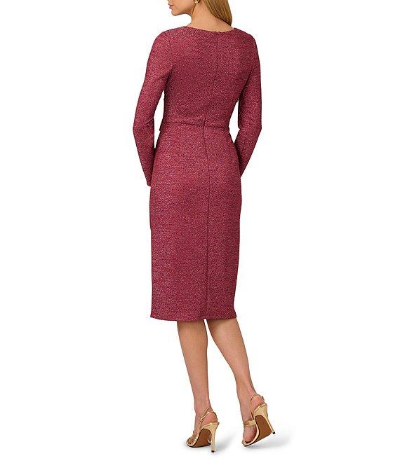 Adrianna by Adrianna Papell Metallic Knit V-Neck Long Sleeves Cut-Out Hardware Sheath Midi Dress Product Image
