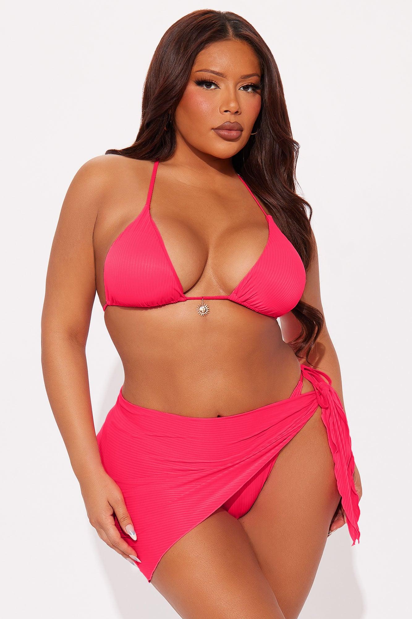 Beach Therapy Sun Charm 3 Piece Bikini Sarong Set - Hot Pink Female Product Image