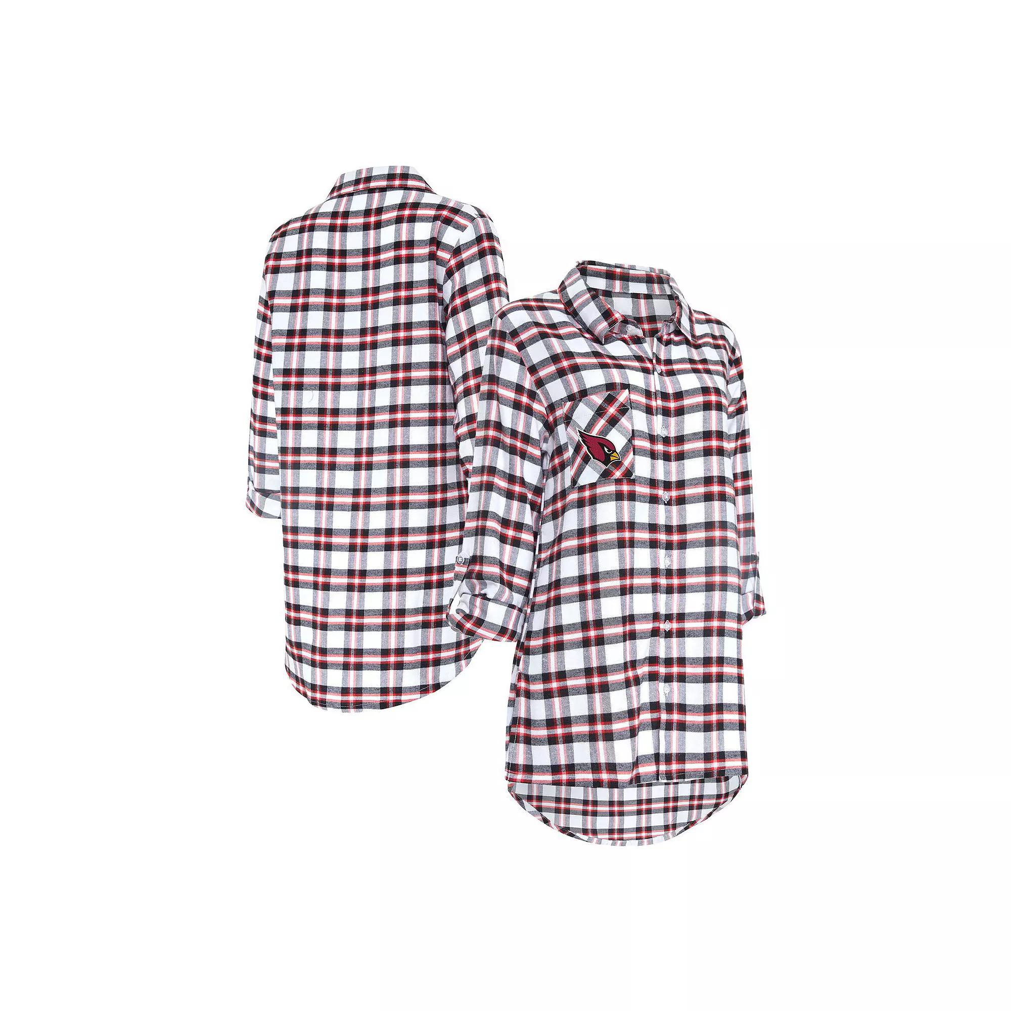 Women's Concepts Sport Black Arizona Cardinals Sienna Plaid Full-Button Long Sleeve Nightshirt,  Product Image