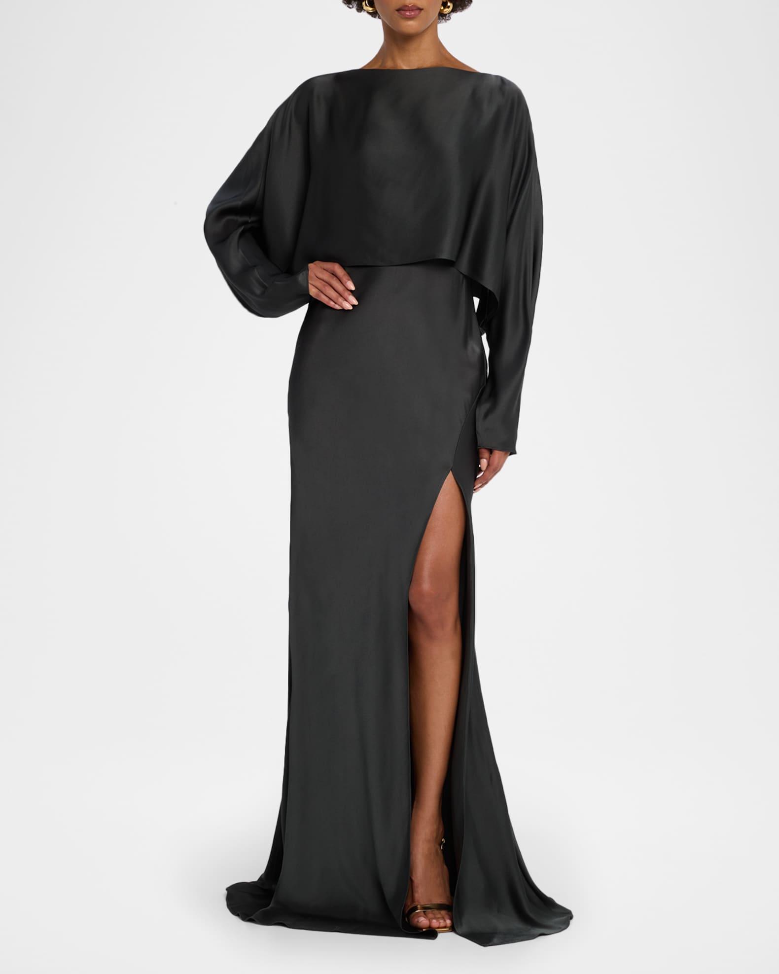 Dolman-Sleeve Satin Cape Gown Product Image