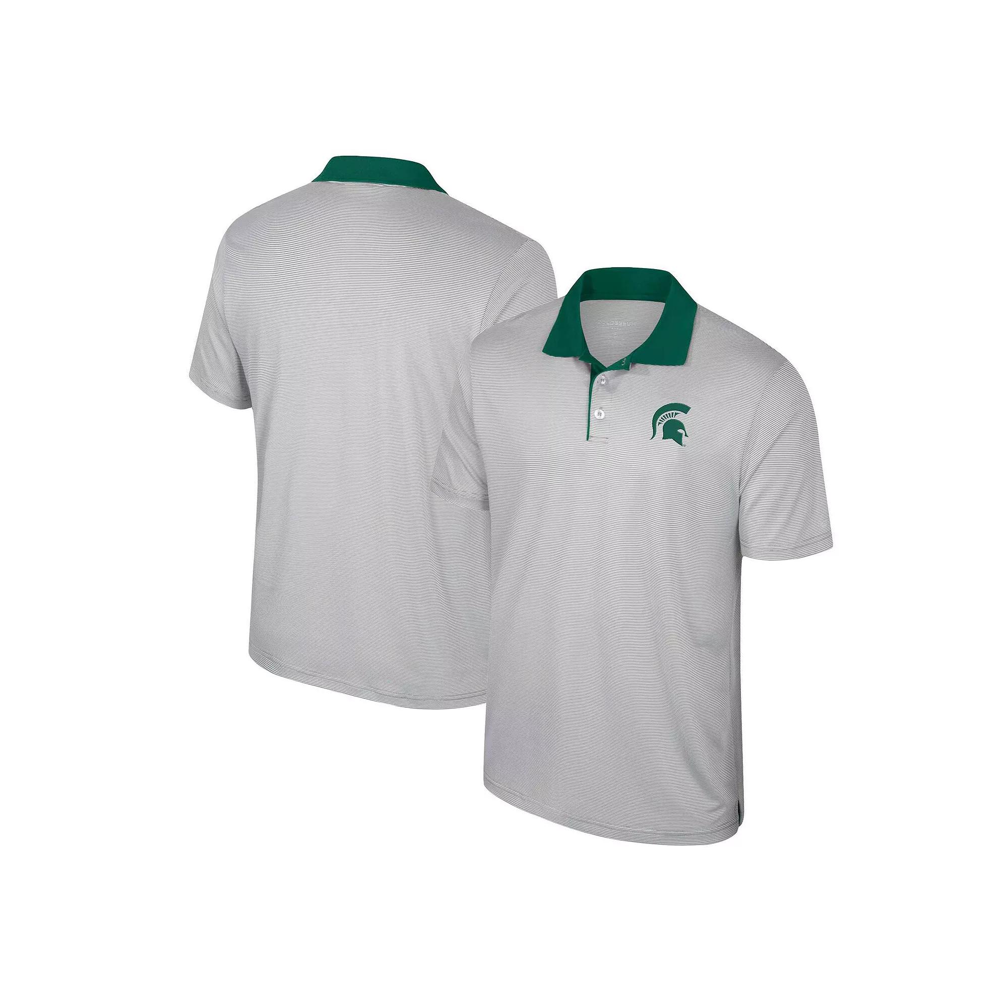 Men's Colosseum Gray Michigan State Spartans Tuck Striped Polo,  Product Image
