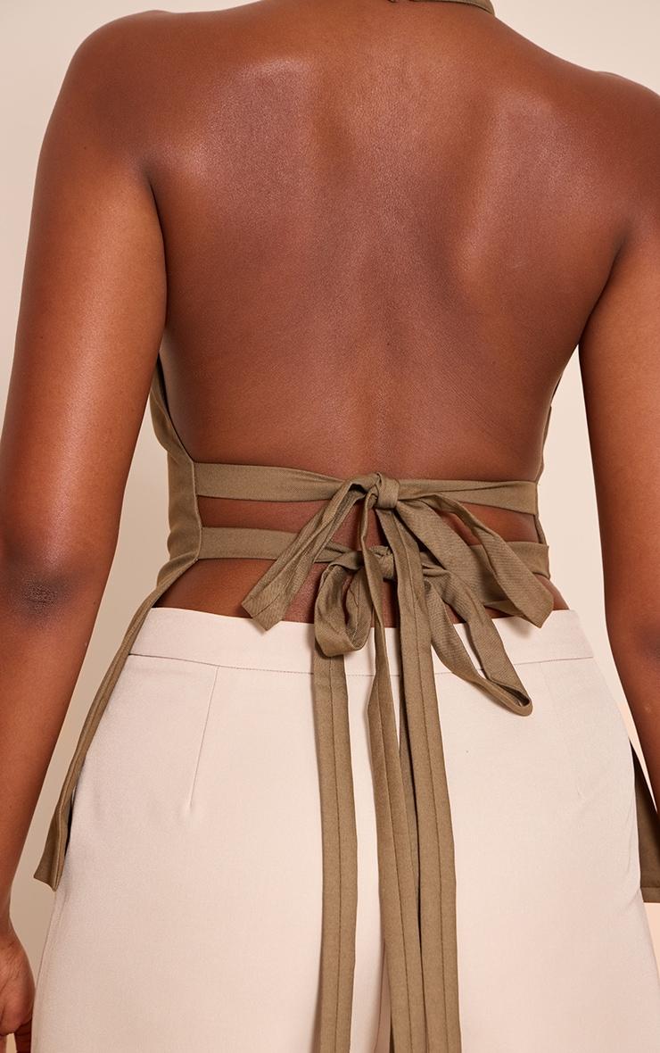 Mushroom Woven High Neck Open Tie Back Top Product Image