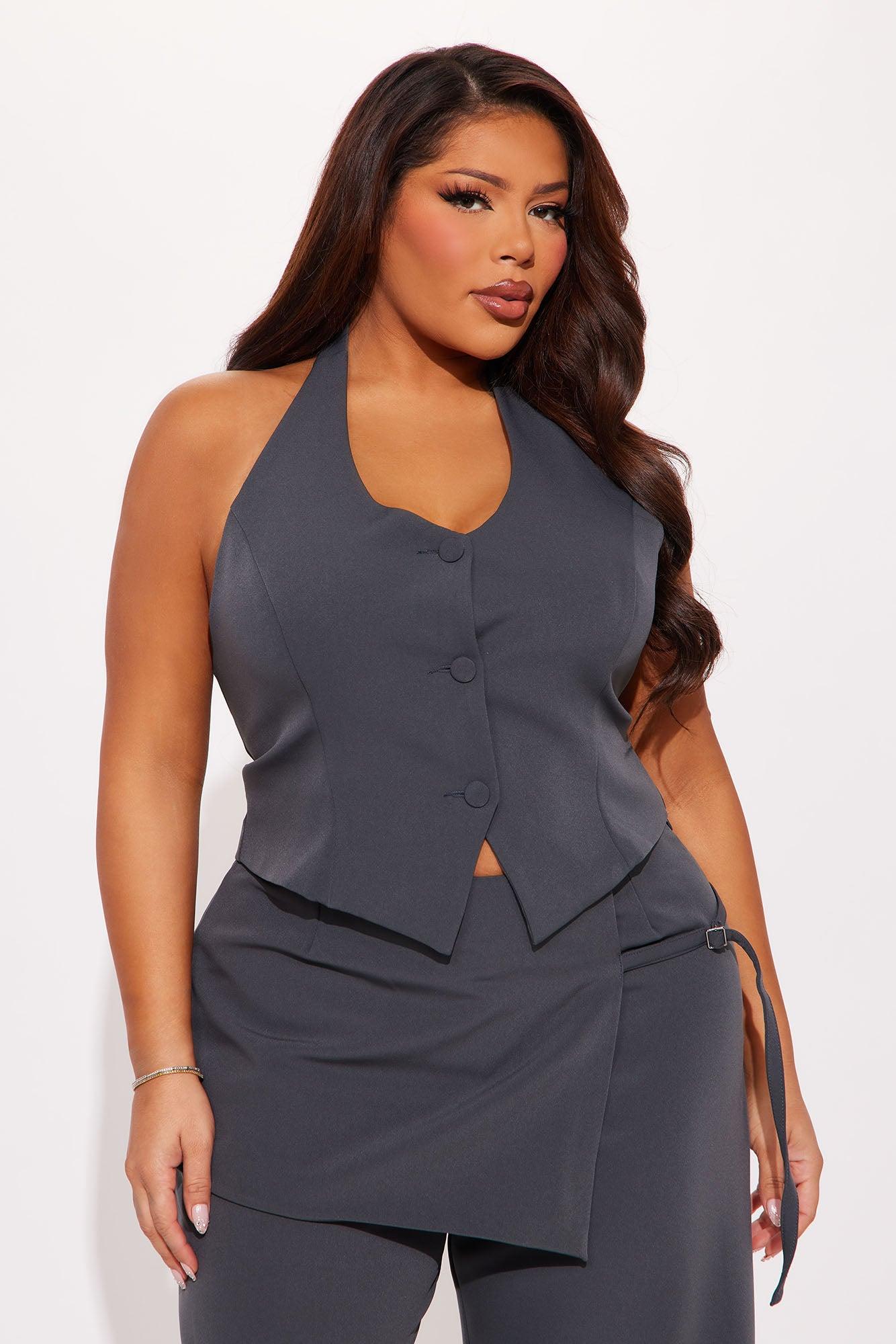 Shelly Vest Pant Set - Grey Product Image