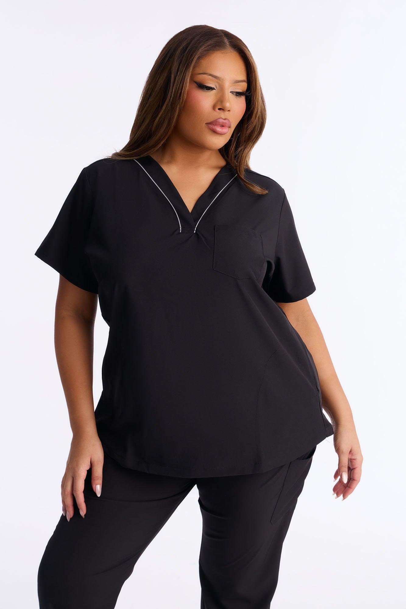 Vitals Only Straight Leg Scrub Set - Black Female Product Image