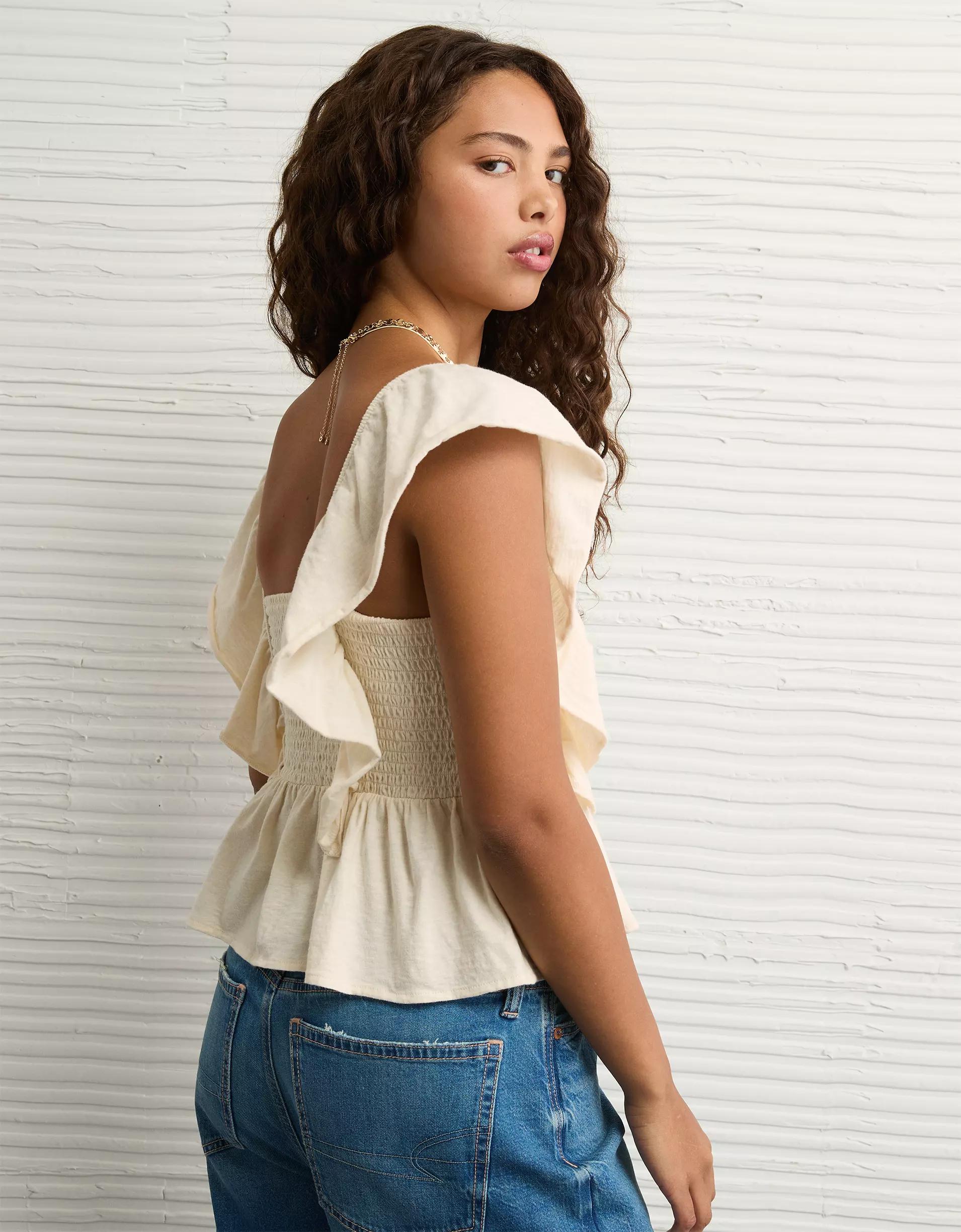 AE Sunchaser Knit Flutter Sleeve Babydoll Shirt Product Image