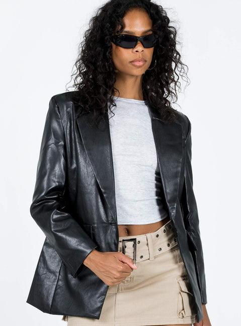 Jocelyn Faux Leather Blazer Black Product Image