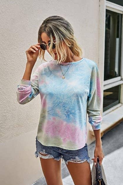 Round Neck Tie Dye Open Back Top Product Image