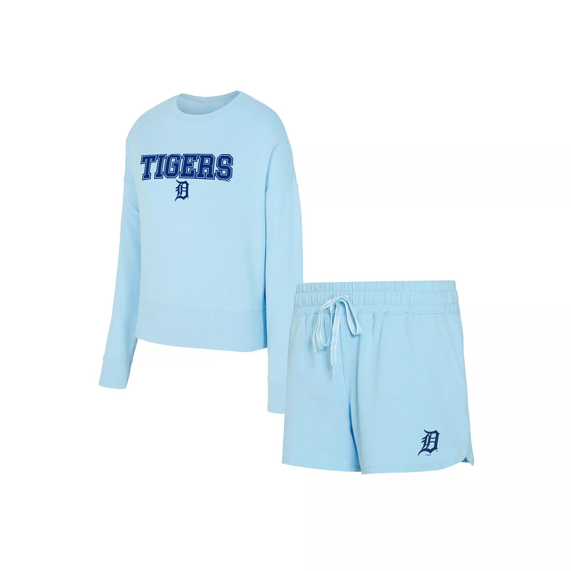 Women's Concepts Sport  Light Blue Detroit Tigers Elevation Tri-Blend Long Sleeve T-Shirt & Shorts Set, Size: Small Product Image