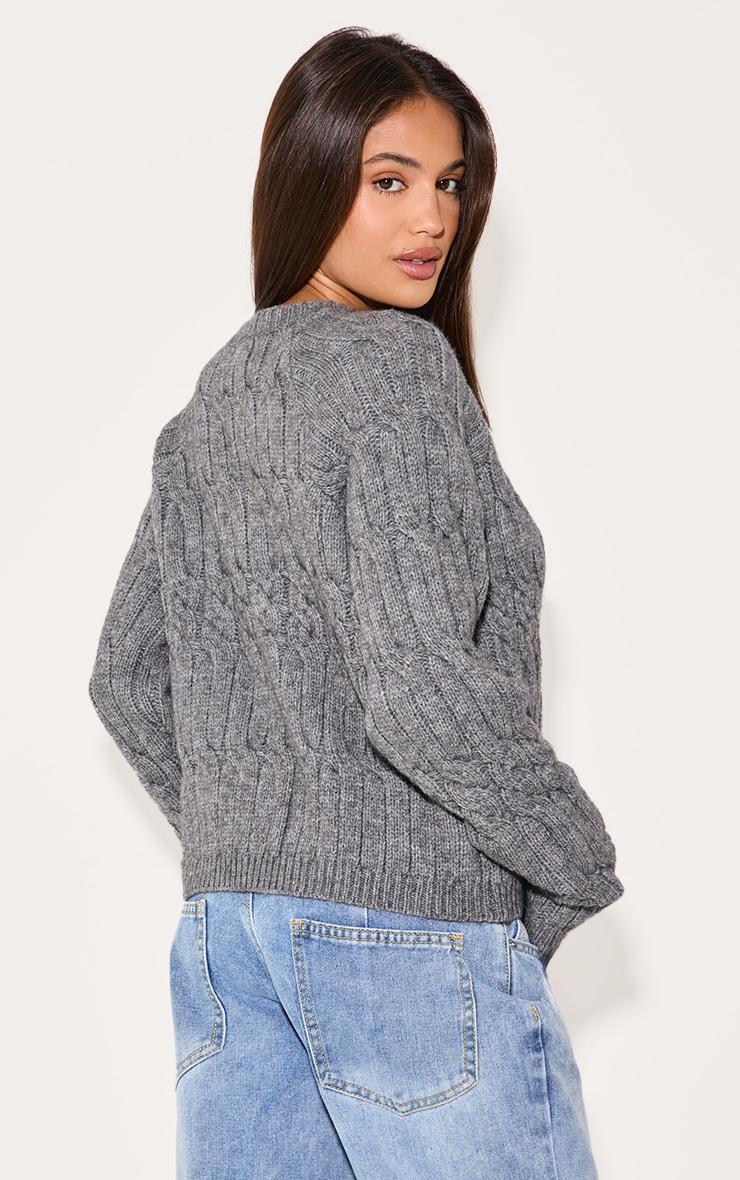 Charcoal Cable Knit Button Up Cardigan Product Image