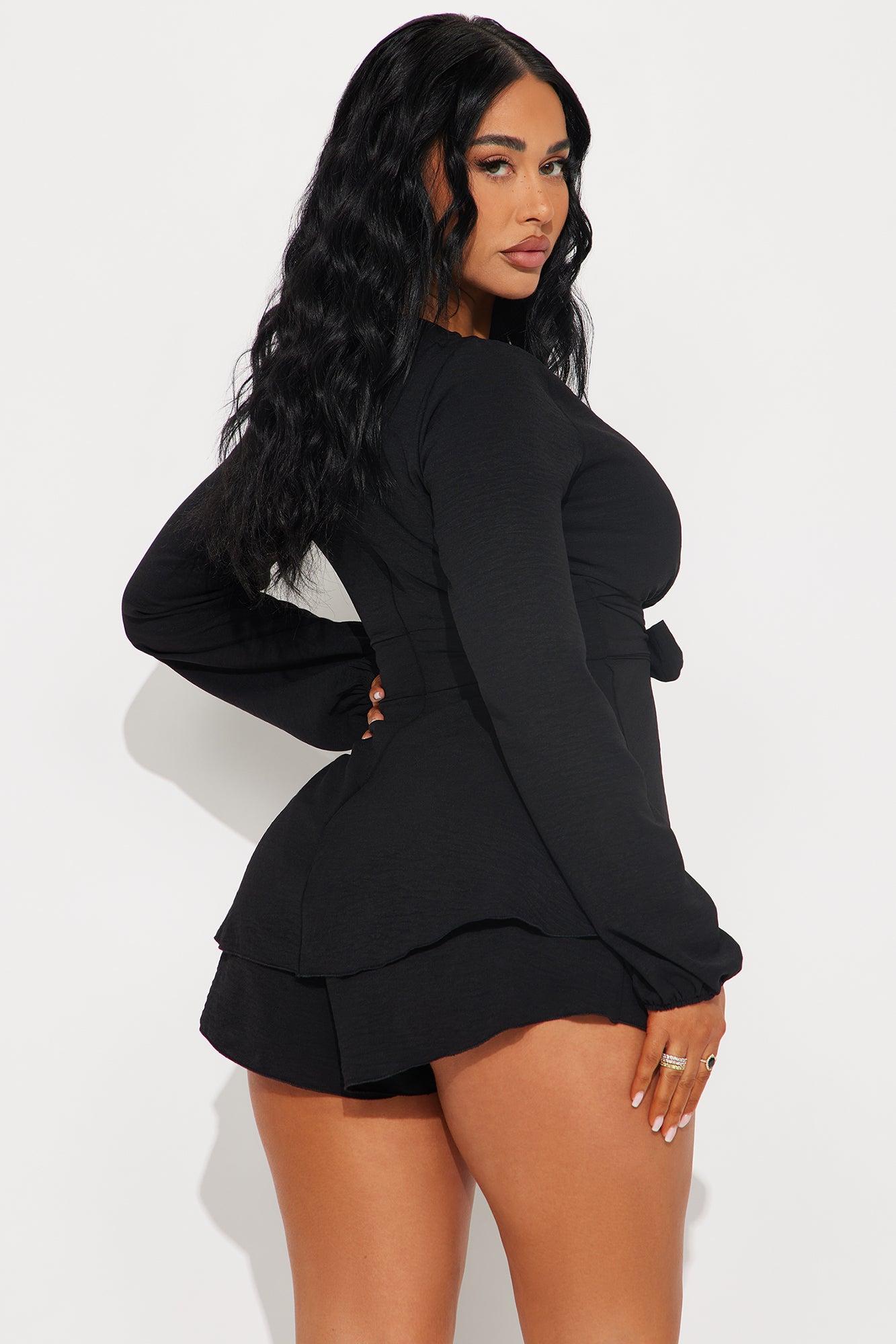 Alessia Long Sleeve Romper - Black Product Image