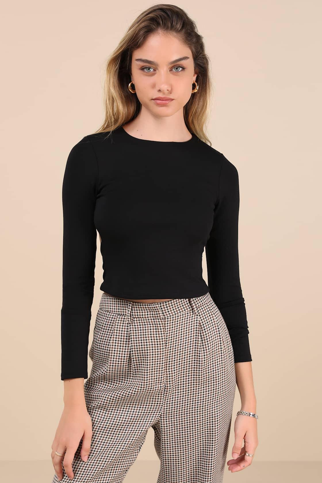 Daily Coolness Black Cutout Long Sleeve Crew Neck Top Product Image