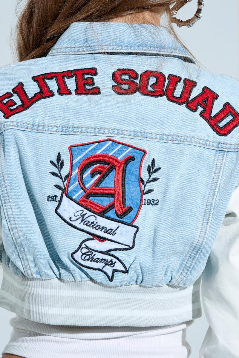 OFF CAMPUS DENIM CROP BOMBER Product Image