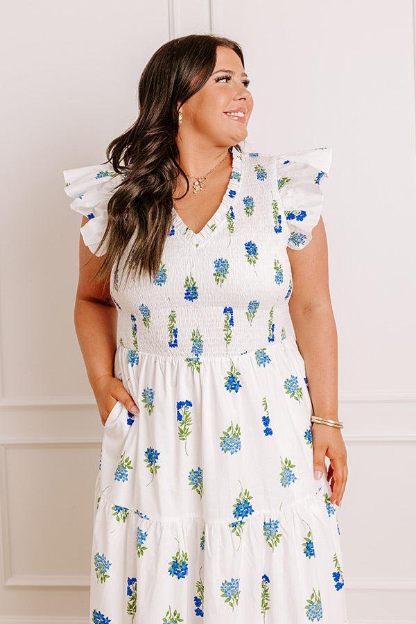 Gleaming Smile Floral Smocked Midi Dress in White Curves Product Image