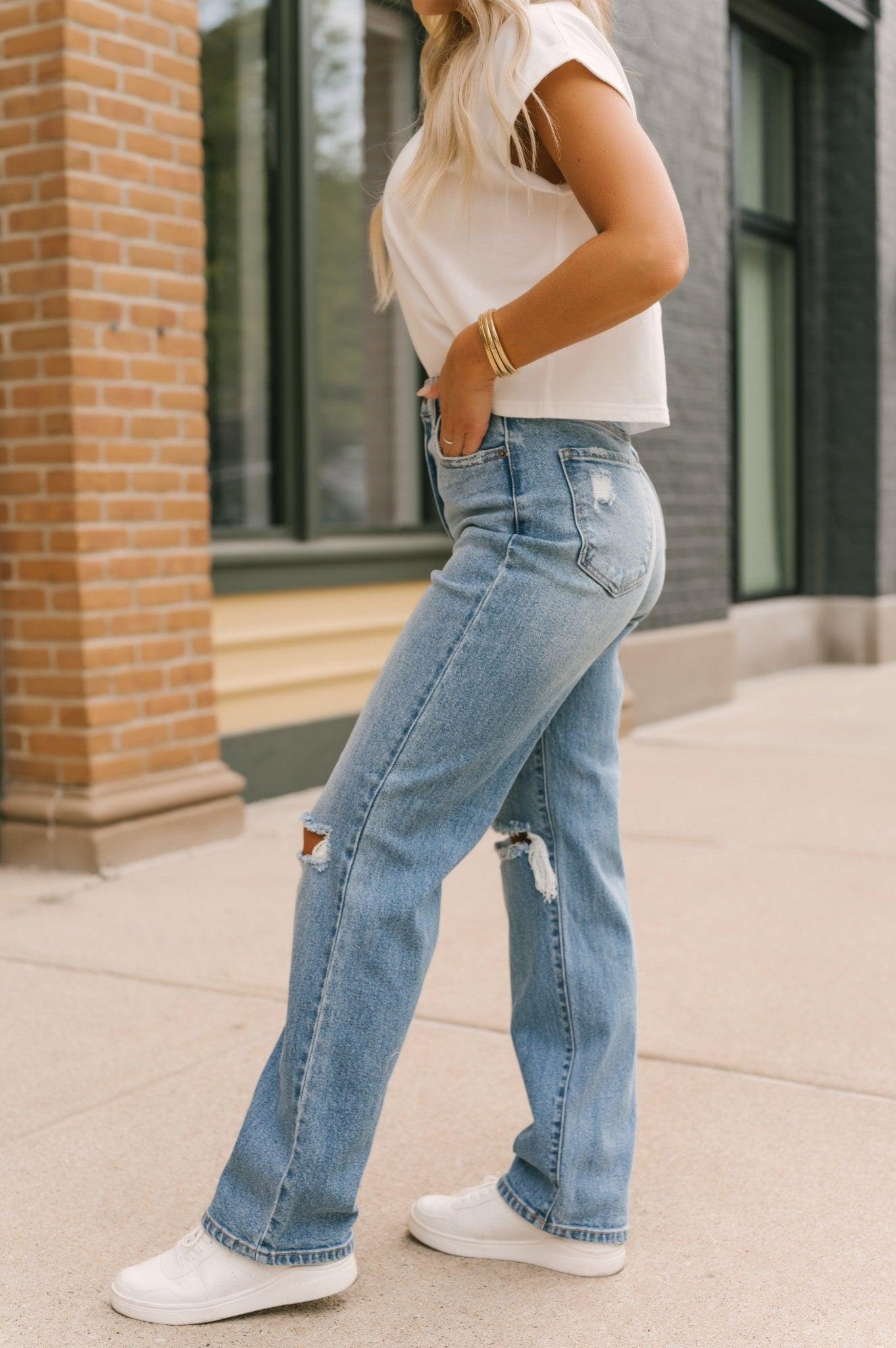 Light Denim High Rise Destroyed Dad Jeans - FINAL SALE Product Image