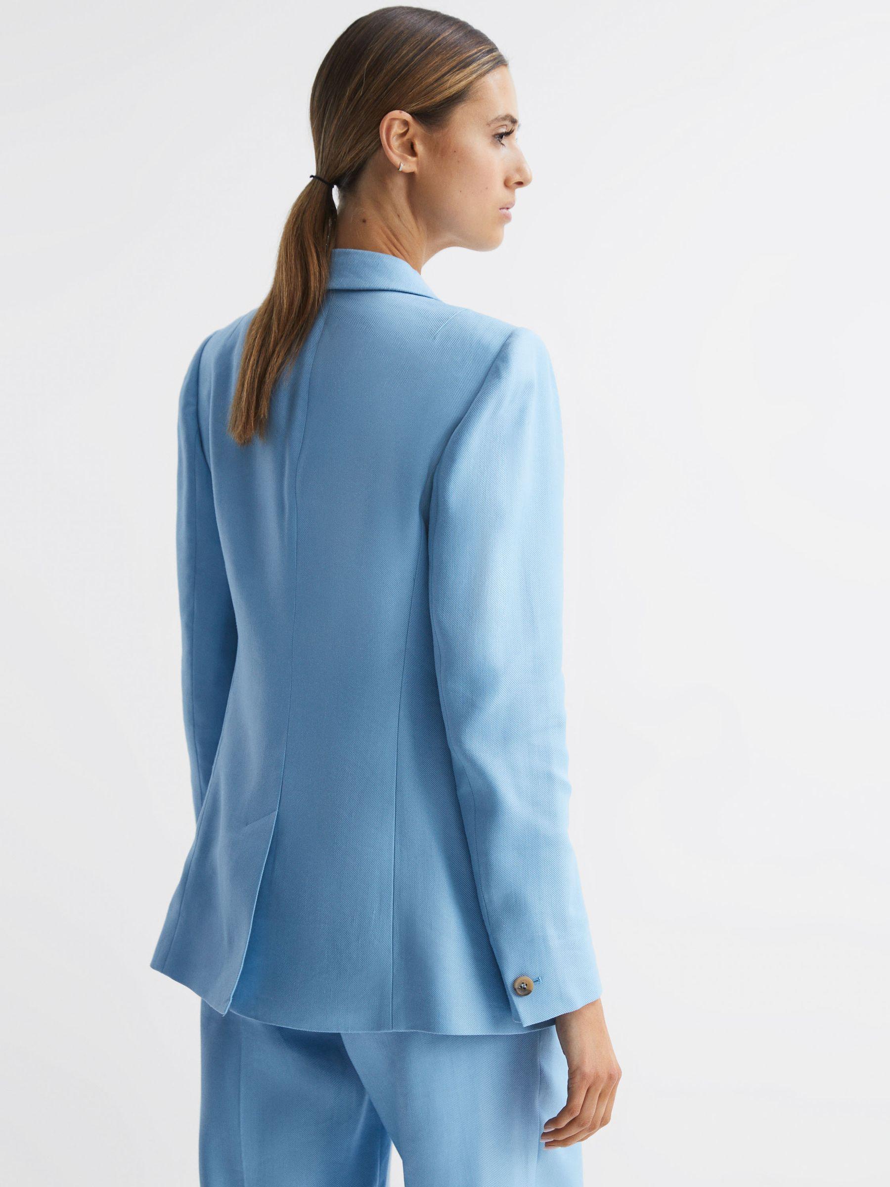 Petite Double Breasted Linen Blazer in Blue Product Image