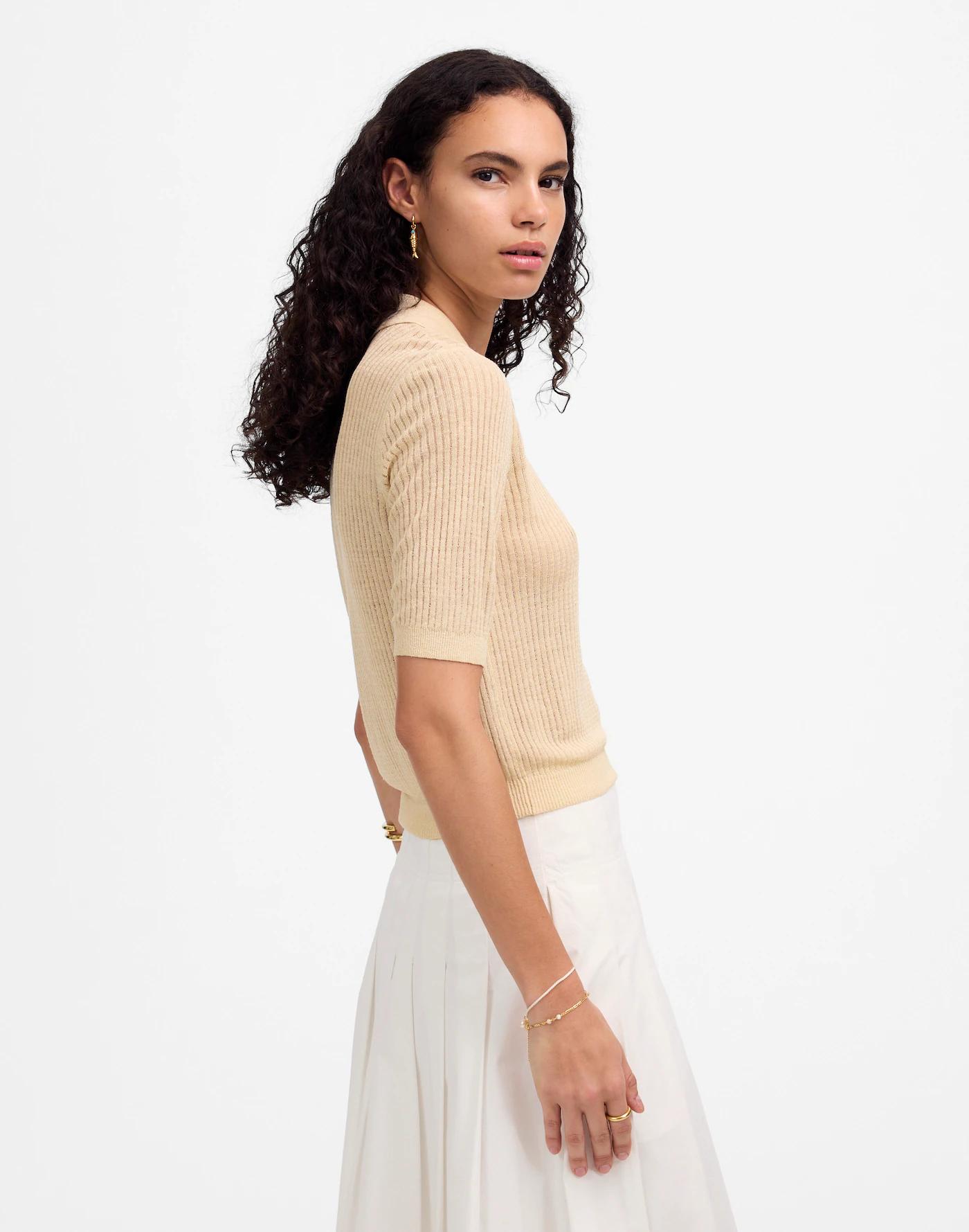 Short-Sleeve Polo Sweater Tee Product Image