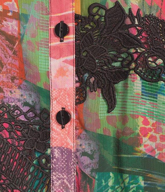 John Mark Woven Patchwork Print Point Collar Long Sleeve Button Front Blouse Product Image