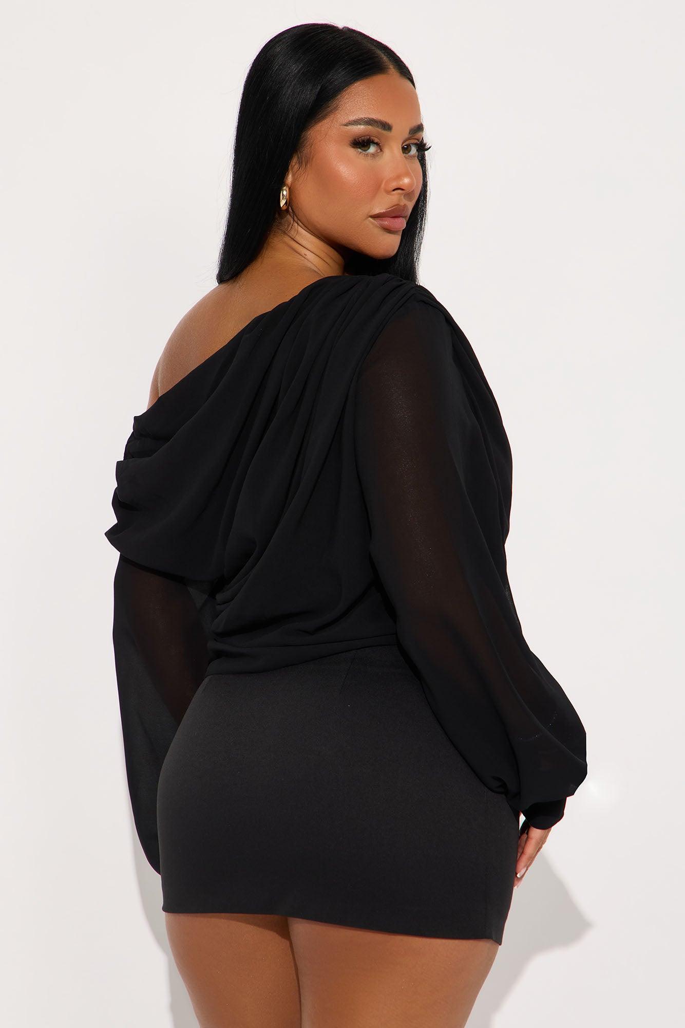 Sneak Peek One Shoulder Chiffon Blouse - Black Female Product Image