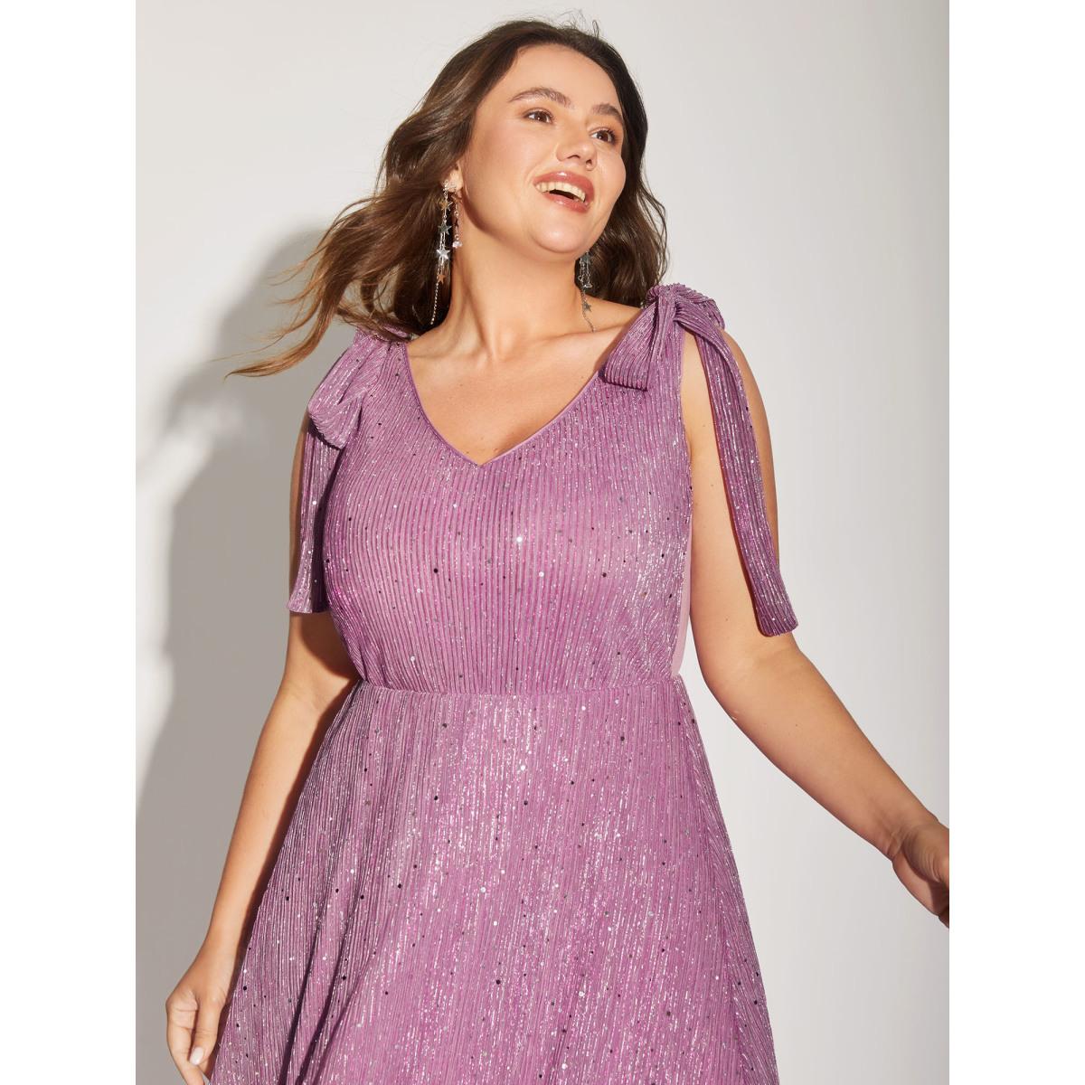 Plus Size Shimmery Silk Feel Shoulder Tie Midi Dress Mauve Women V-neck Sleeveless Curvy BloomChic 18-20/2X Product Image