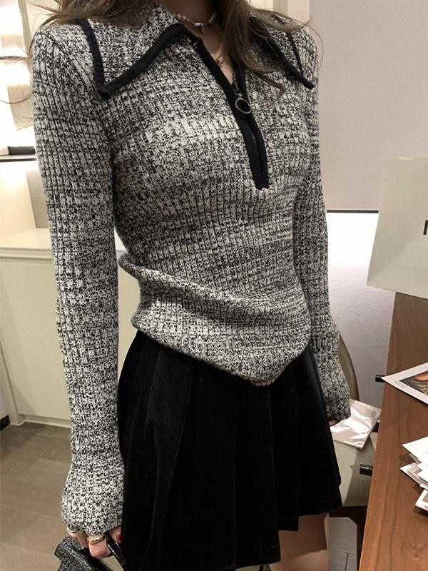 Lapel Neck Half Zip Sweater Product Image