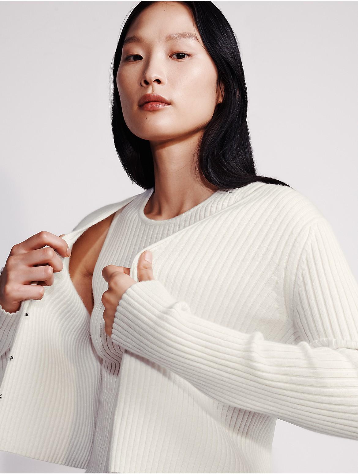 Calvin Klein Womens Cashmere 2-In-1 Cardigan Set - White Product Image