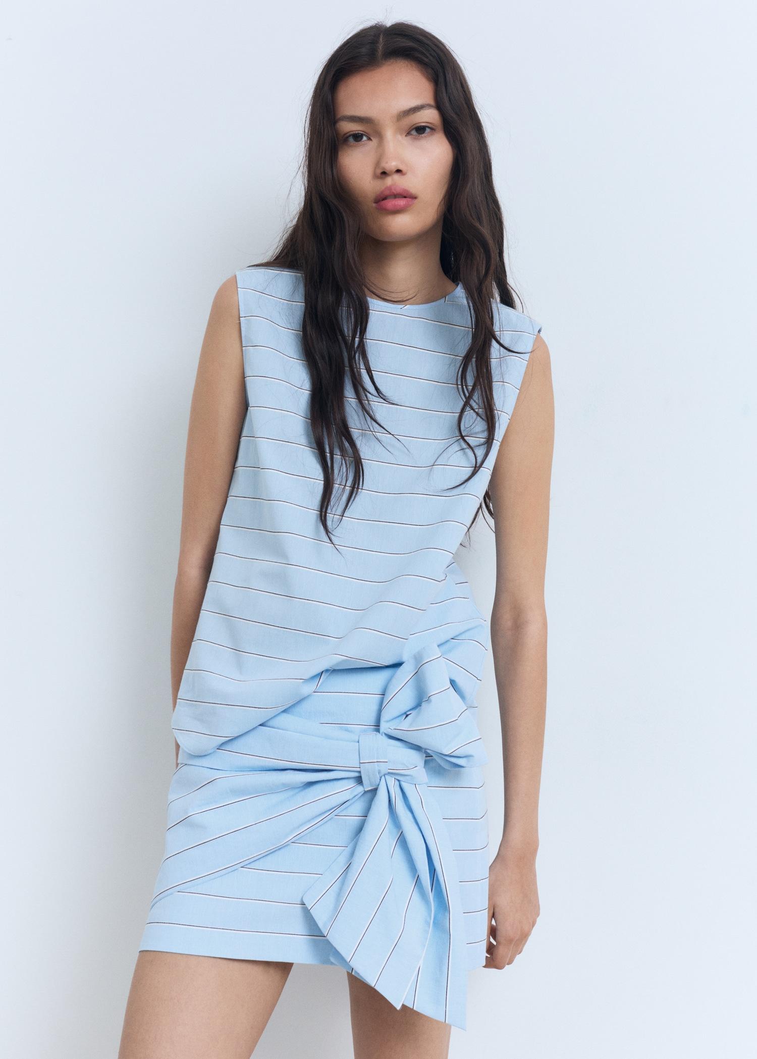 Striped cotton skirt with bow detail - Women | MANGO USA Product Image