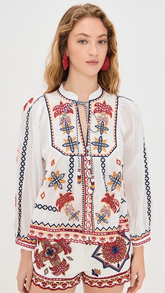 FARM Rio Marys Tiles Off White Embroidered Blouse | Shopbop Product Image