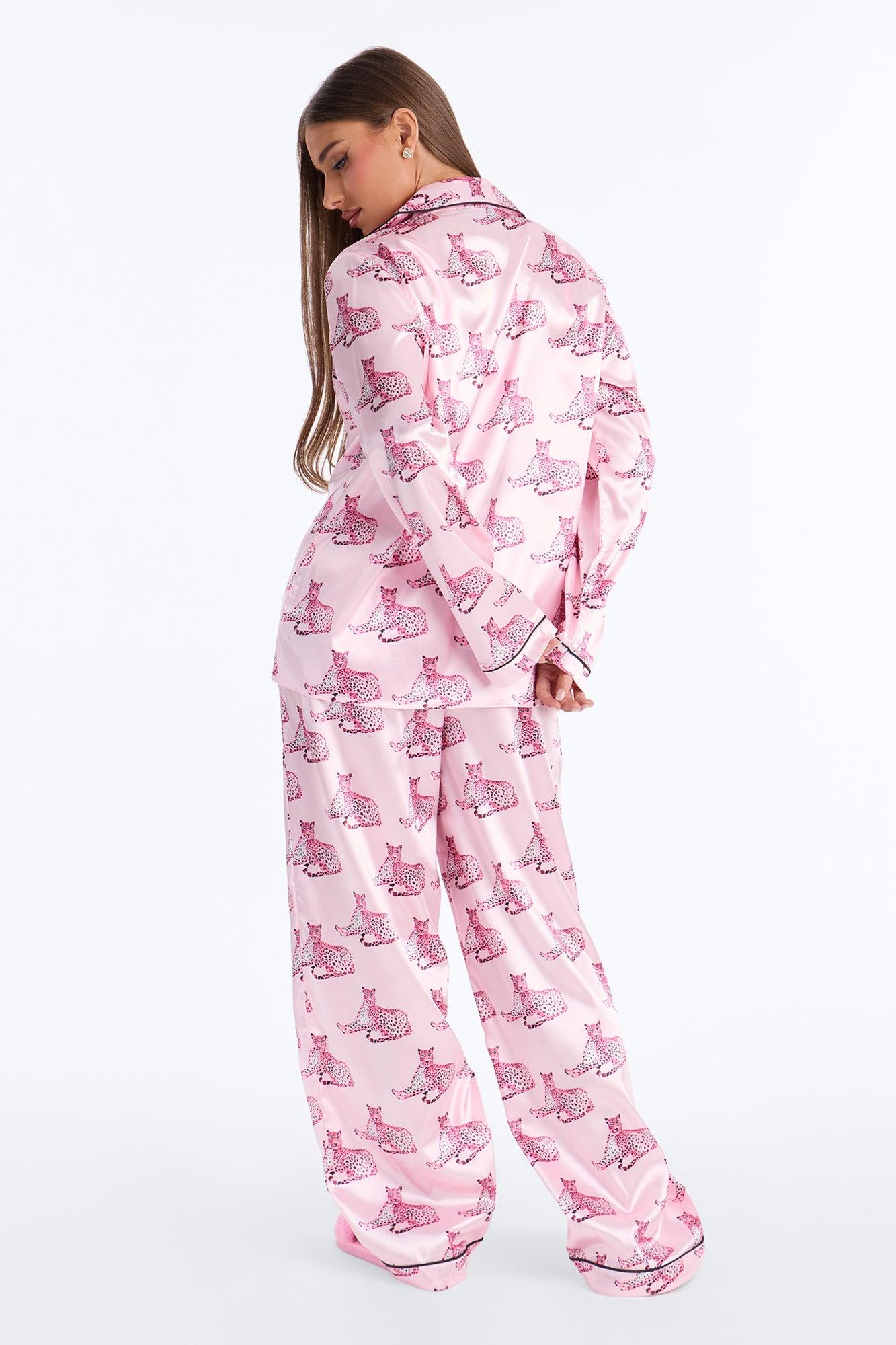 Bedtime Stretch Satin Long Sleeve PJ Pant Set - Pink/Pink Female Product Image