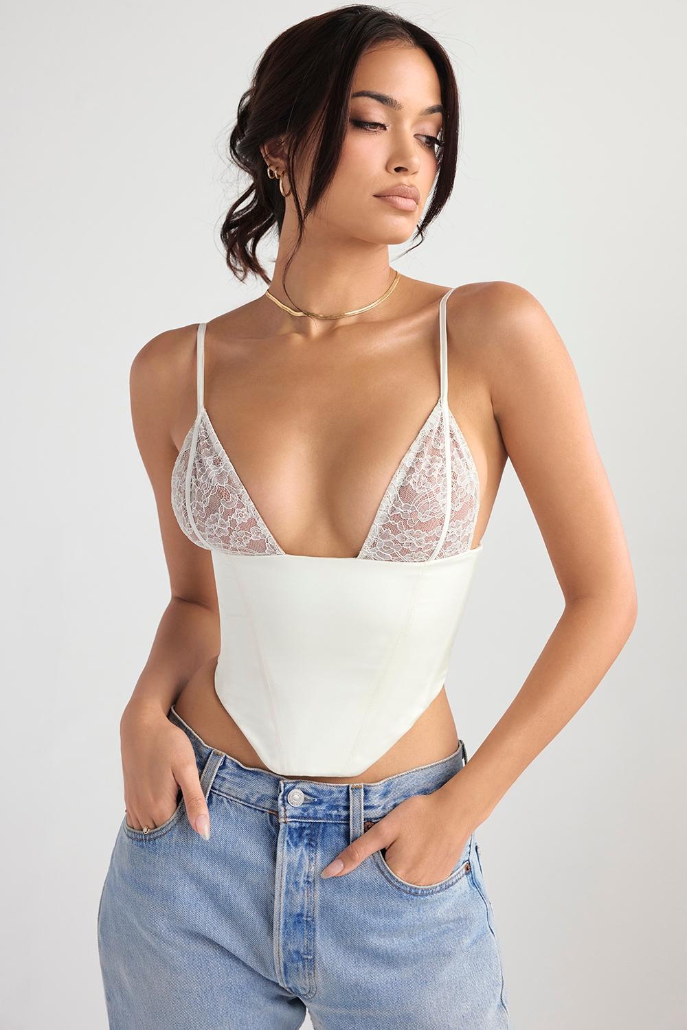 Emilee  ivory satin and lace corset Product Image