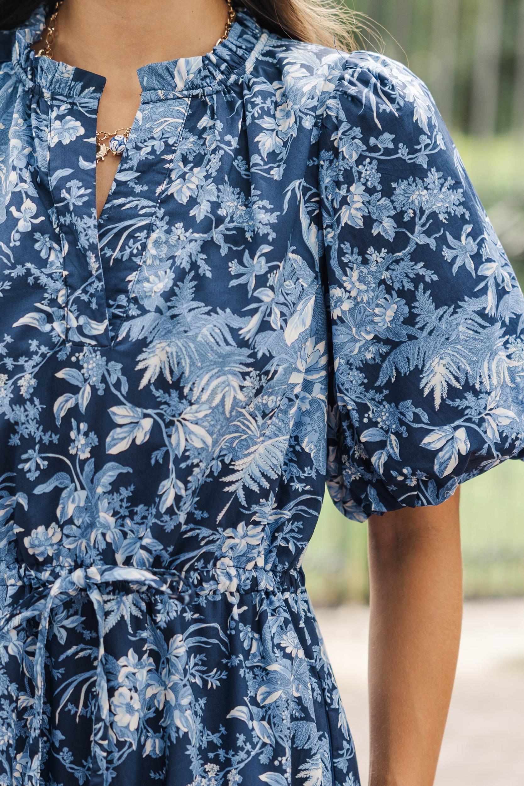 It's A Match Navy Toile Midi Dress Female Product Image